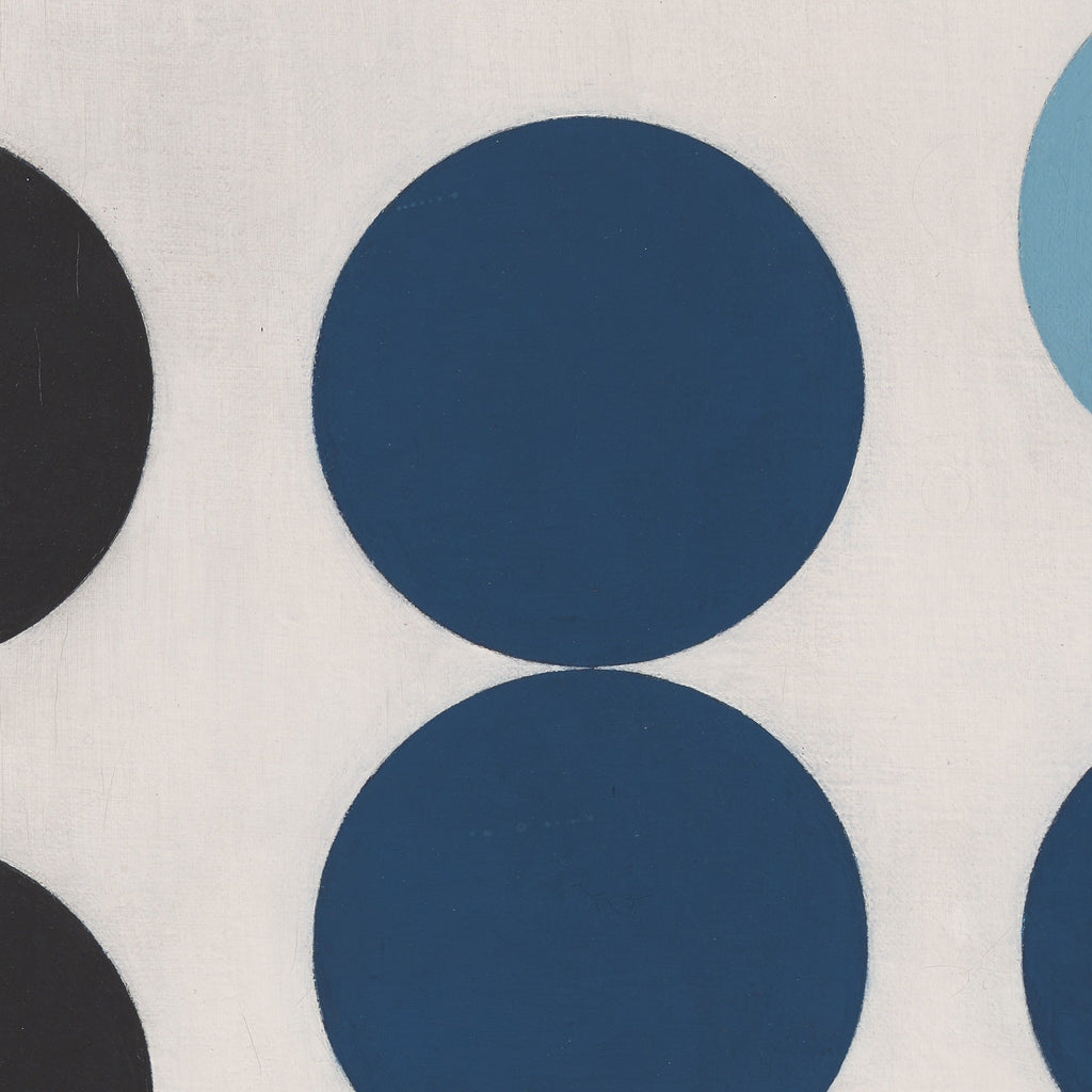 Detail at print size: two dark blue circles between black and light blue ones, the brushwork and fine cracks of the white ground visible