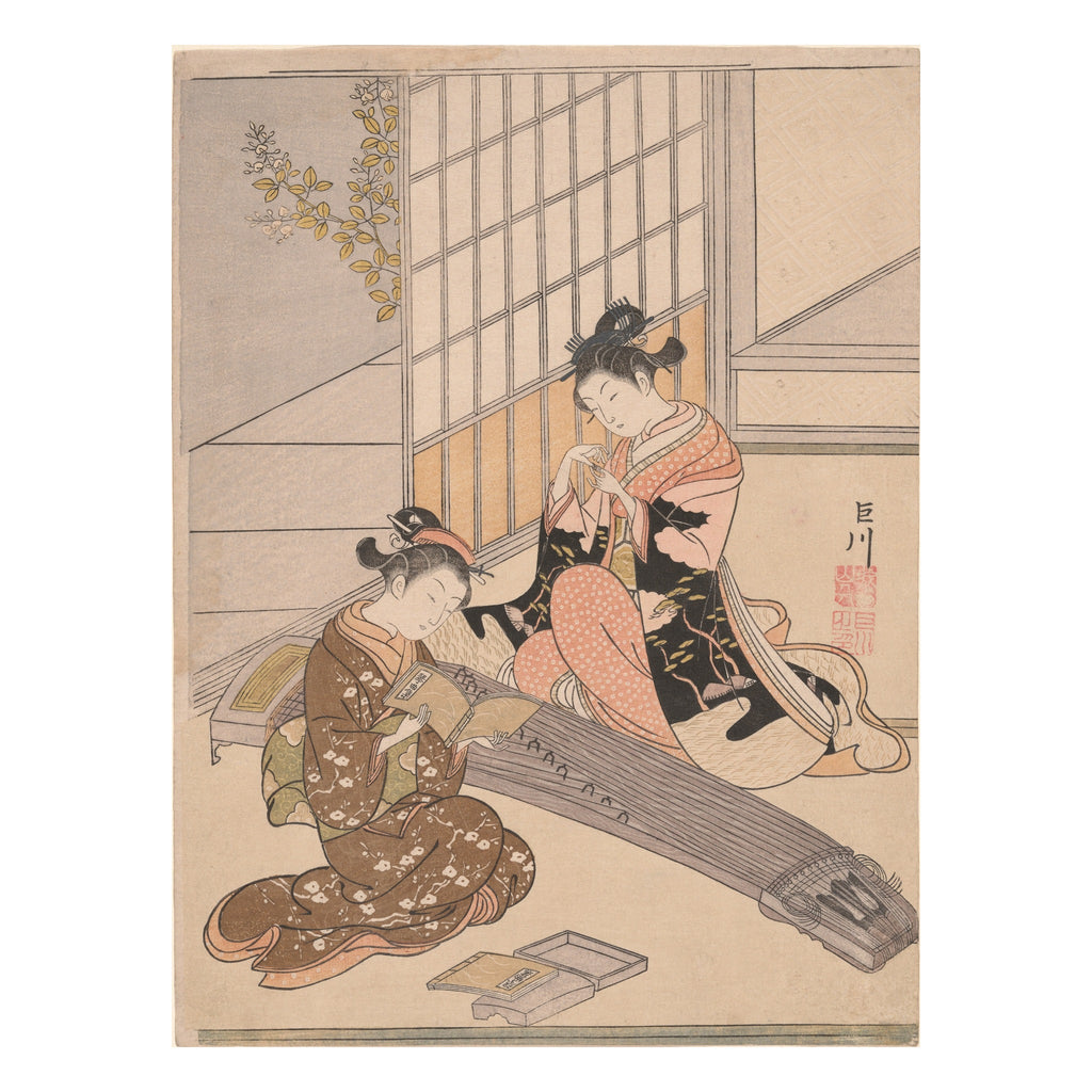 Suzuki Harunobu, Descending Geese of the Koto Bridges, c. 1766 — colour woodblock print