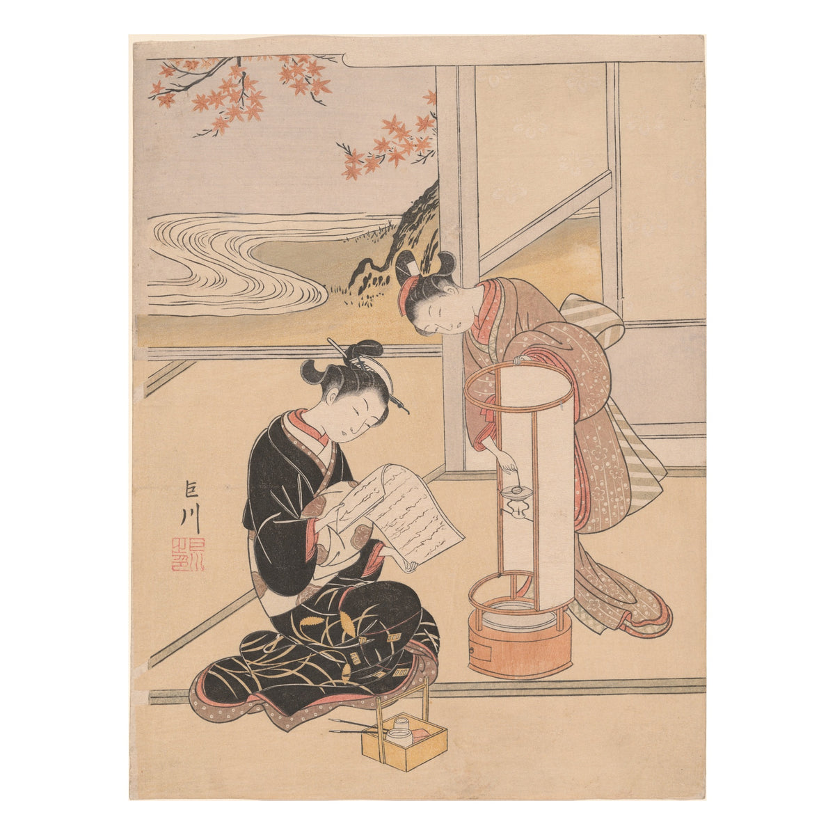 Suzuki Harunobu, The Evening Glow of a Lamp, c. 1766 — colour woodblock print, Art Institute of Chicago