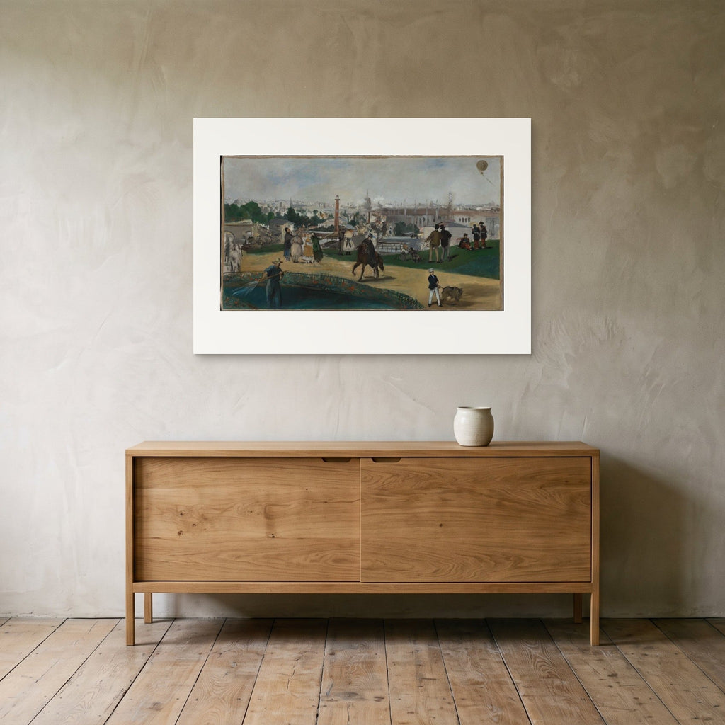 The 100 × 70 cm sheet unframed above a sideboard, showing the scale of the print