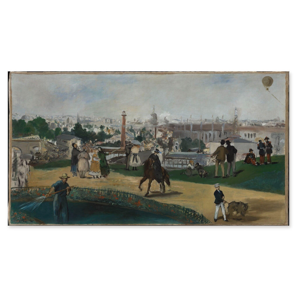 Édouard Manet, View of the 1867 Exposition Universelle — the whole unfinished canvas, tacking edges and all