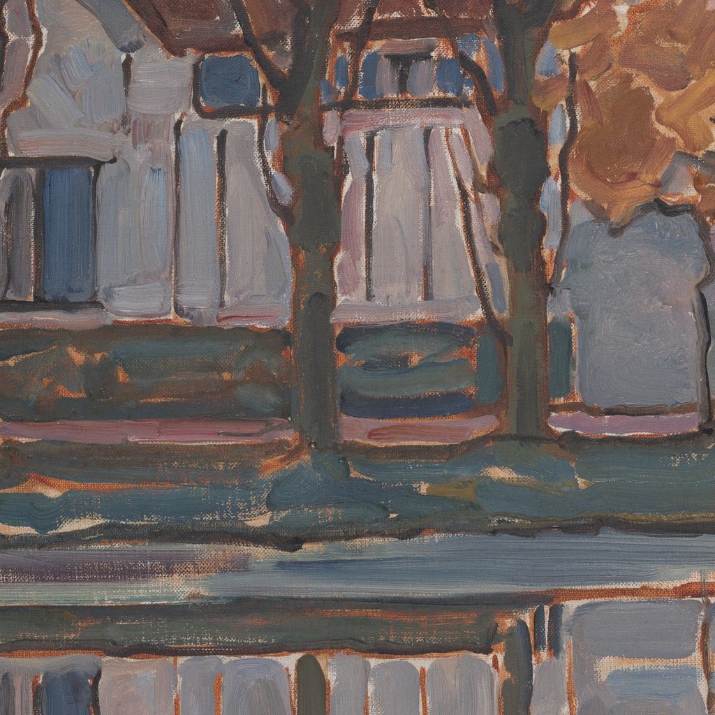 Detail at printed size — the farmhouse wall, the waterline and the start of the reflection