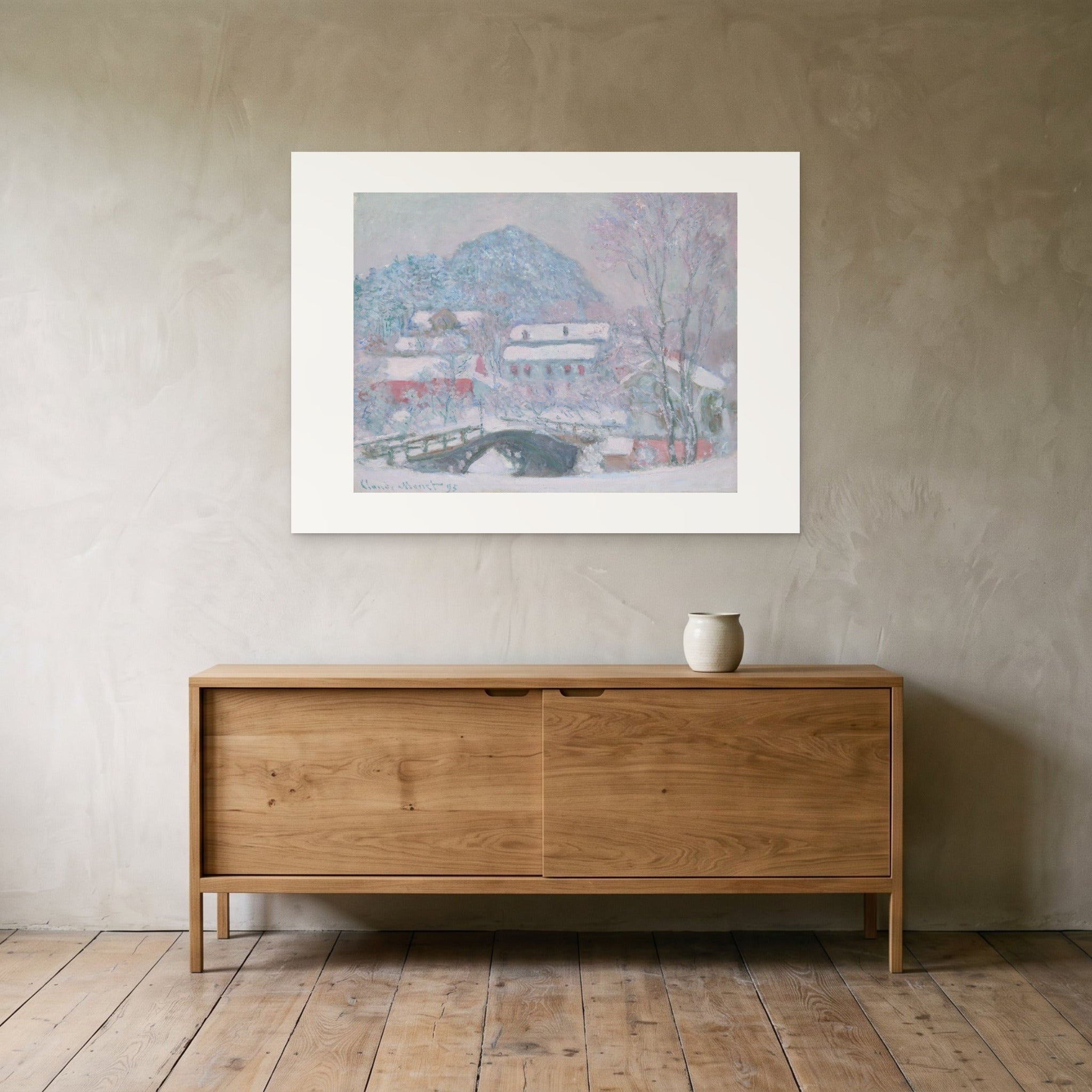 The 100 x 75 cm print of Monet’s Sandvika, Norway hung above a sideboard