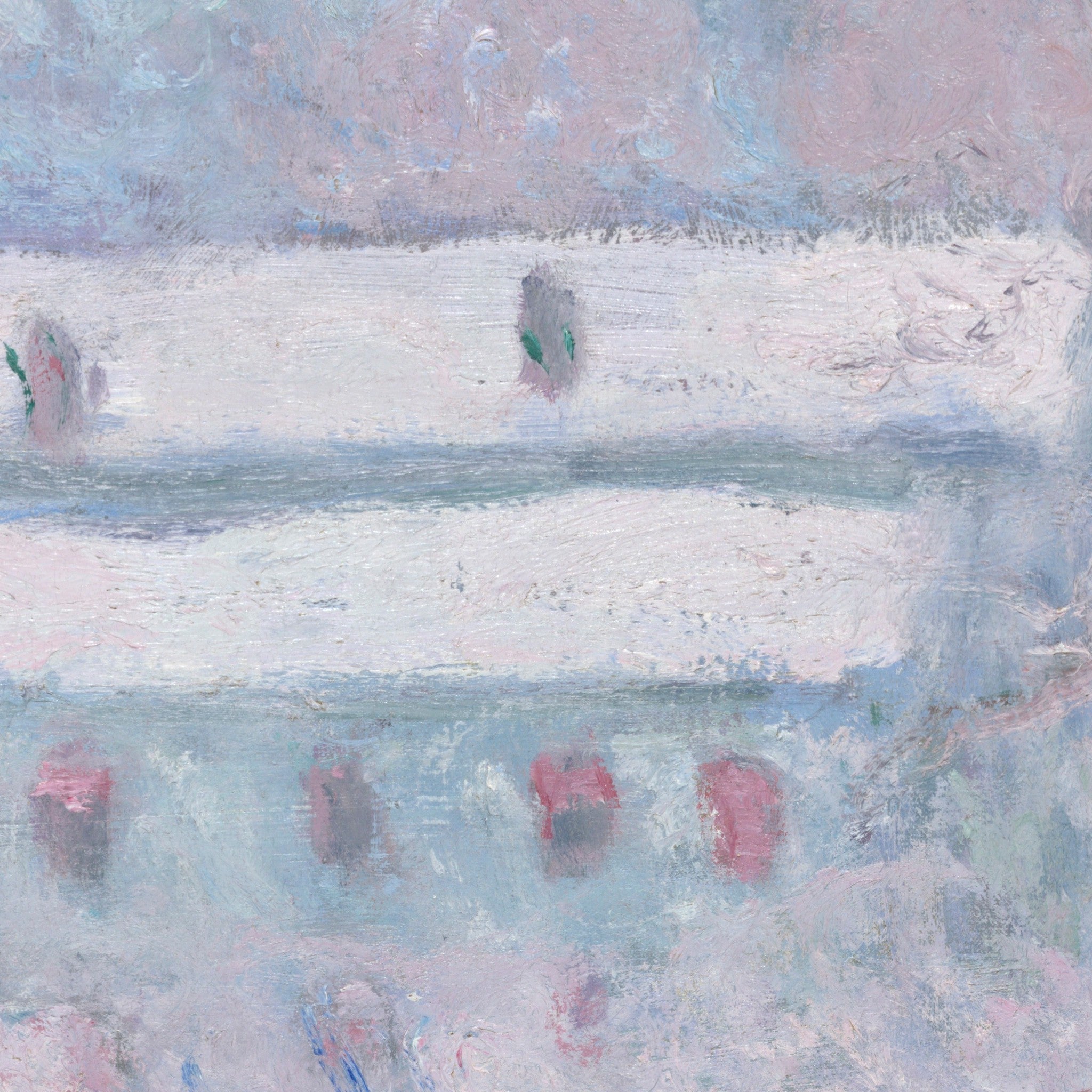 Detail at actual print size: the snow-covered roof of the main house in Monet’s Sandvika, Norway