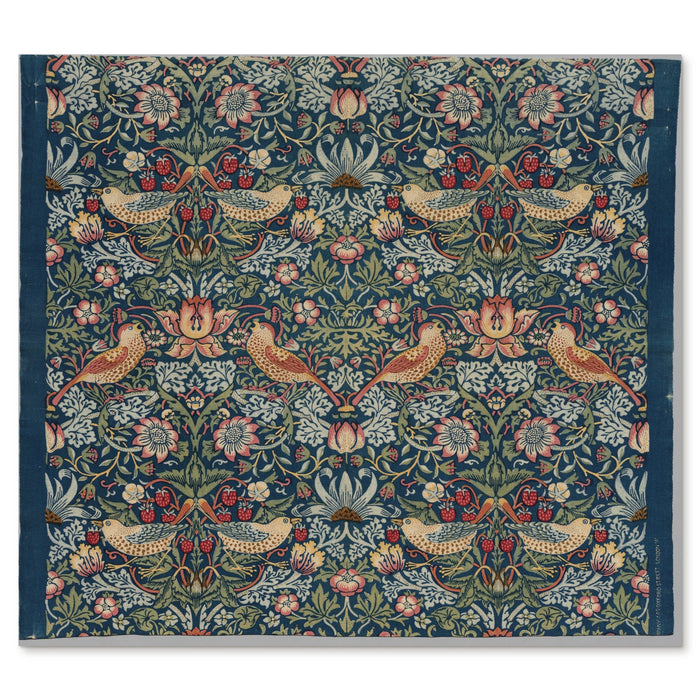 William Morris, Strawberry Thief, 1883 — the printed cotton length with its cut and fraying edges
