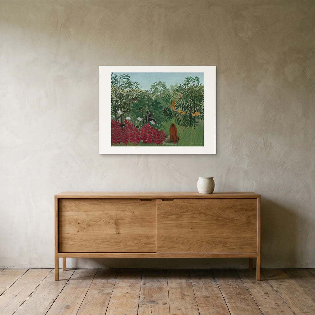 The 80 × 60 cm sheet unframed above a sideboard, showing the scale of the print