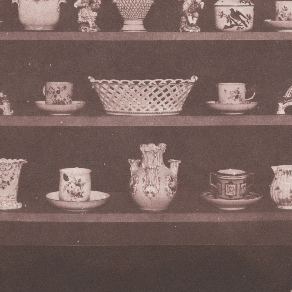 Detail at printed size — the china on its shelves in Talbot's salt print
