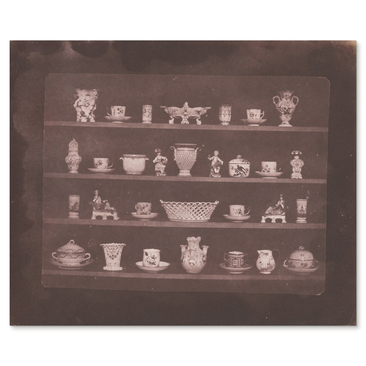 William Henry Fox Talbot, Articles of China, 1843-44 - the salted paper print, straightened, shown flat on white