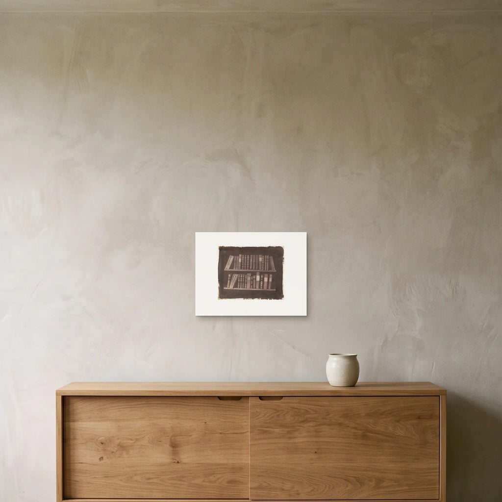 Talbot, A Scene in a Library — the 40 × 30 cm print hung above an oak sideboard