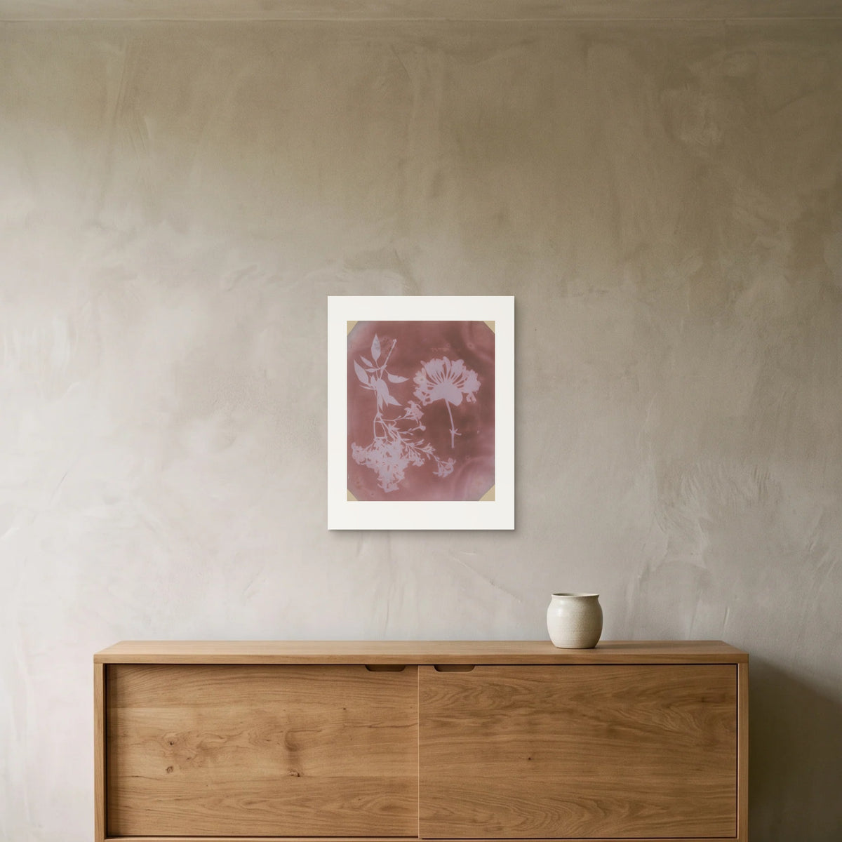 Talbot, Two Plant Specimens — the 40 × 50 cm print hung above an oak sideboard